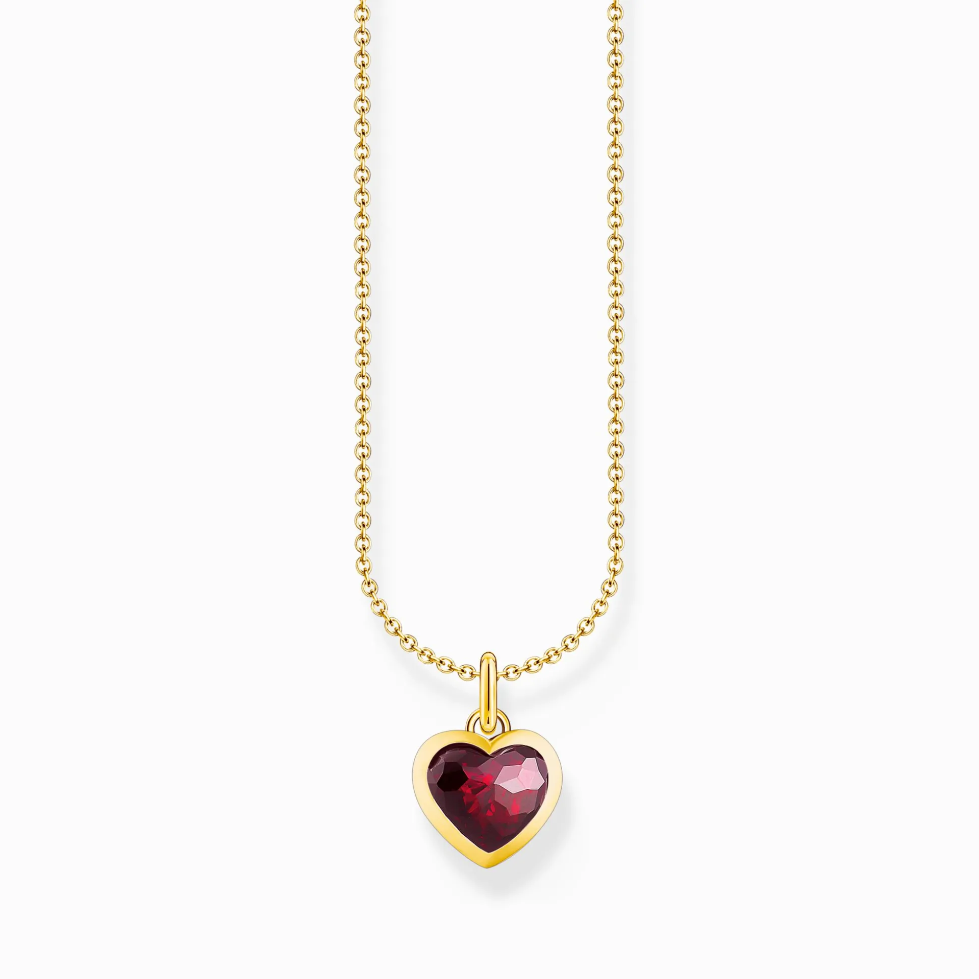 Fashion Kette mit dunkelrotem Herz-Anhänger vergoldet Damen Halsketten|18K Vergoldung - 925 Silber
