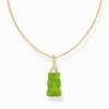 Best Sale Kette mit grünem Goldbären-Anhänger und Steinen vergoldet Damen Halsketten|18K Vergoldung - 925 Silber