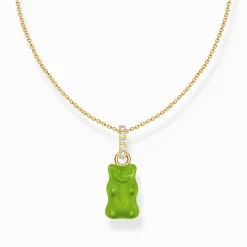 Best Sale Kette mit grünem Goldbären-Anhänger und Steinen vergoldet Damen Halsketten|18K Vergoldung - 925 Silber