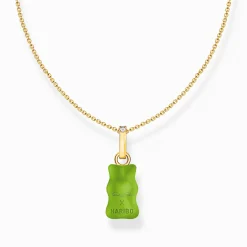 Best Sale Kette mit grünem Goldbären-Anhänger und Steinen vergoldet Damen Halsketten|18K Vergoldung - 925 Silber