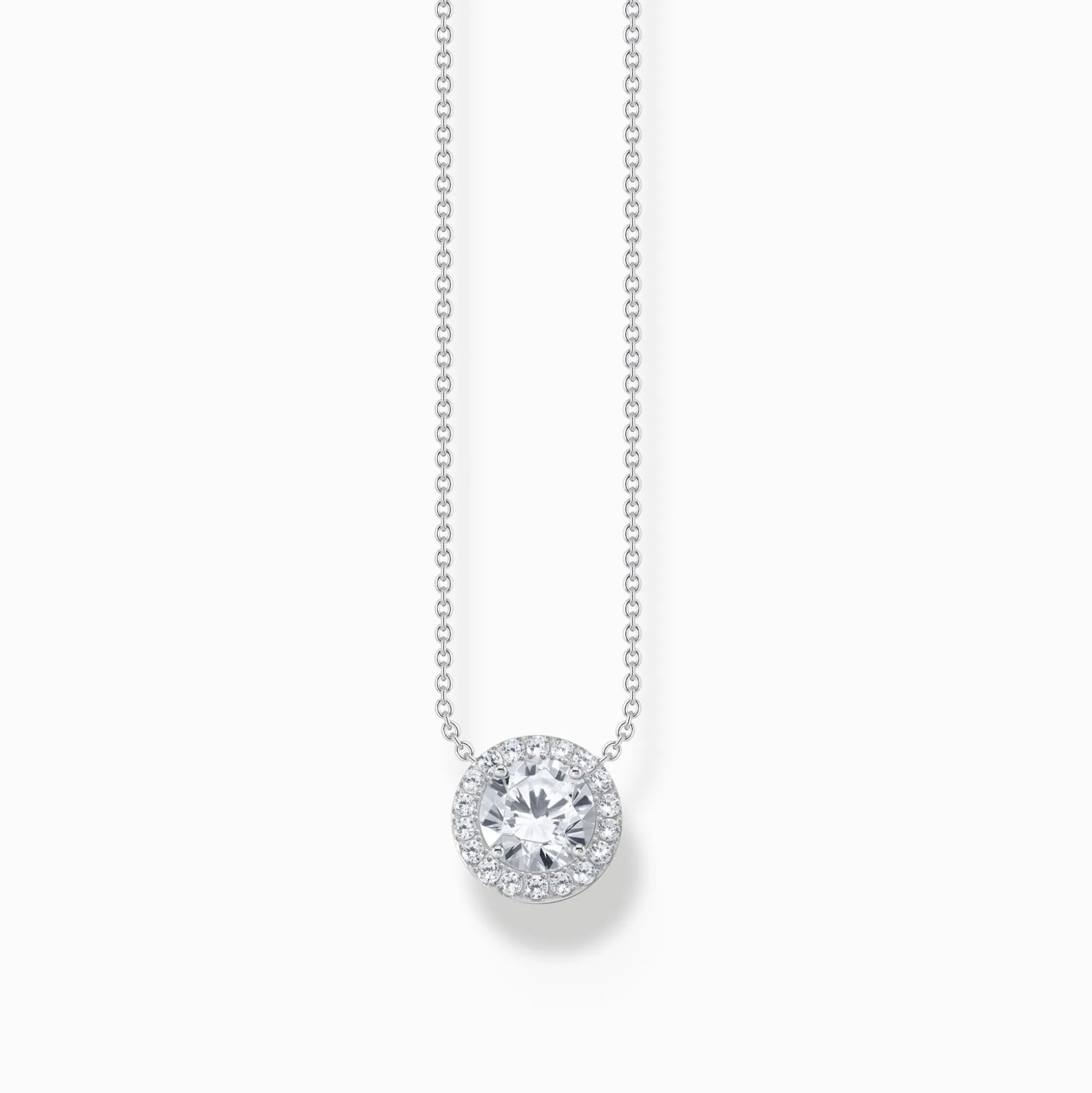 Online Kette mit Halo-Anhänger und weißen Steinen Silber Damen Halsketten|925 Silber