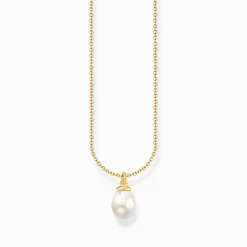 Sale Kette mit Perlen-Anhänger vergoldet Damen Halsketten|18K Vergoldung - 925 Silber