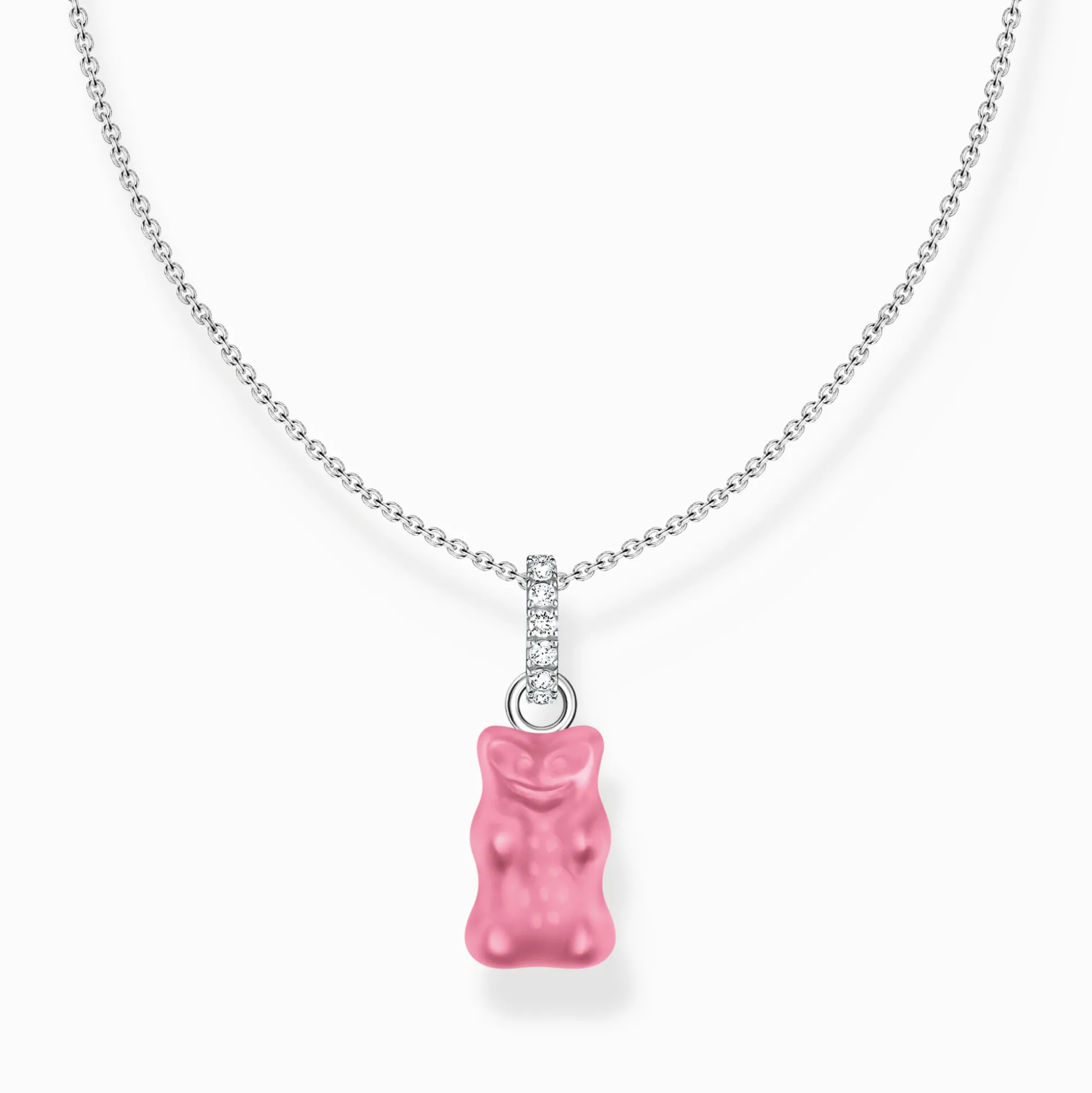 Cheap Kette mit pinkem Goldbären-Anhänger und Steinen Silber Damen Halsketten|925 Silber