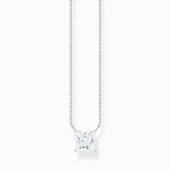 Online Kette mit quadratischem Stein-Anhänger in Weiß Silber Damen Halsketten|925 Silber