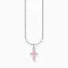 Fashion Kette mit rosafarbenem Kreuz-Anhänger Silber Damen Halsketten