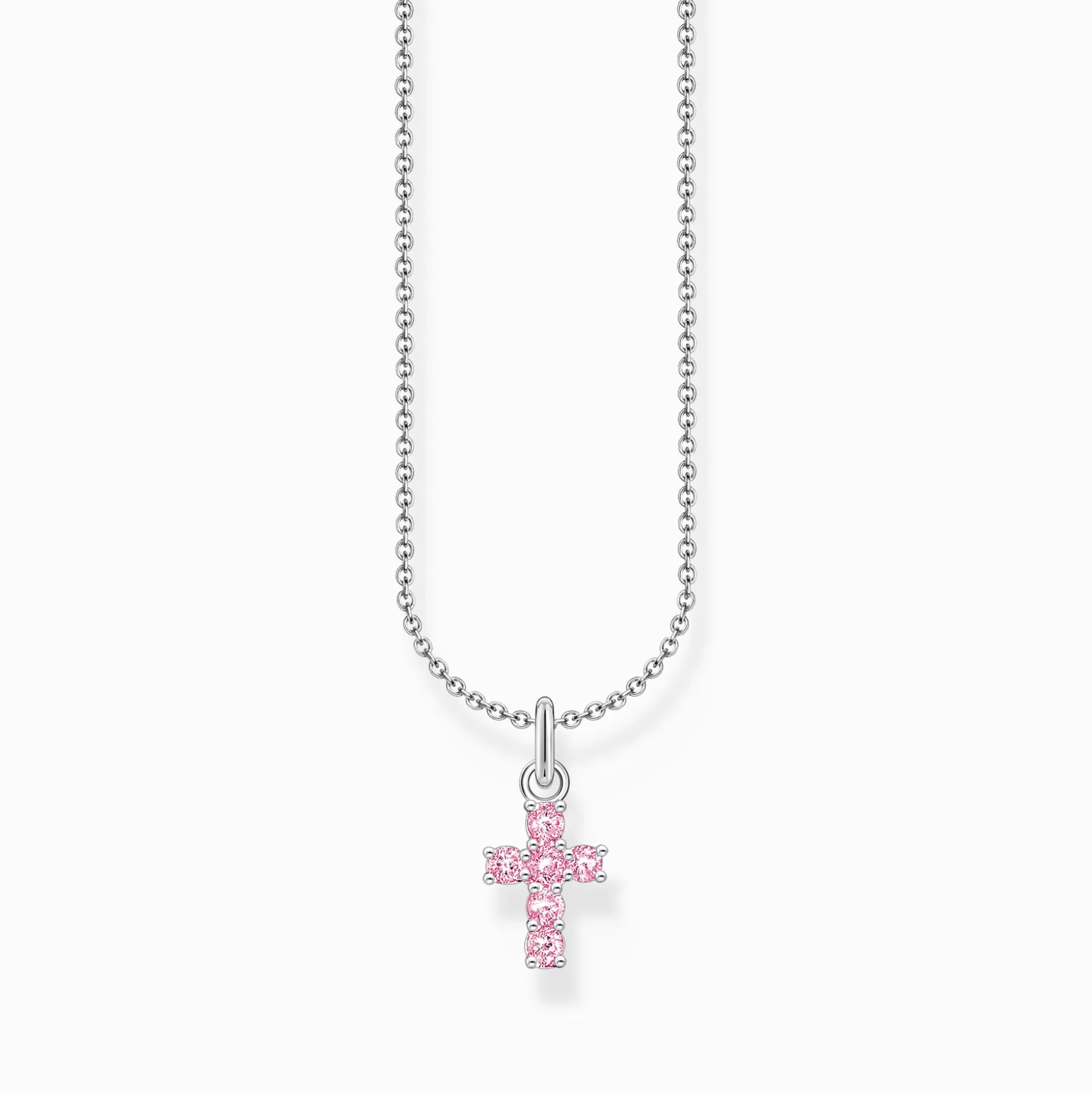 Fashion Kette mit rosafarbenem Kreuz-Anhänger Silber Damen Halsketten