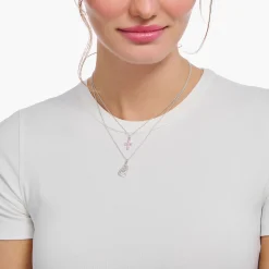Fashion Kette mit rosafarbenem Kreuz-Anhänger Silber Damen Halsketten