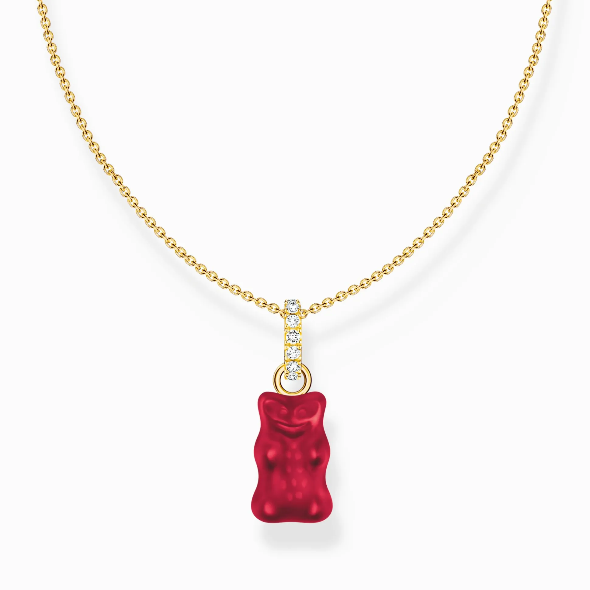 Best Kette mit rotem Goldbären-Anhänger und Steinen vergoldet Damen Halsketten|18K Vergoldung - 925 Silber