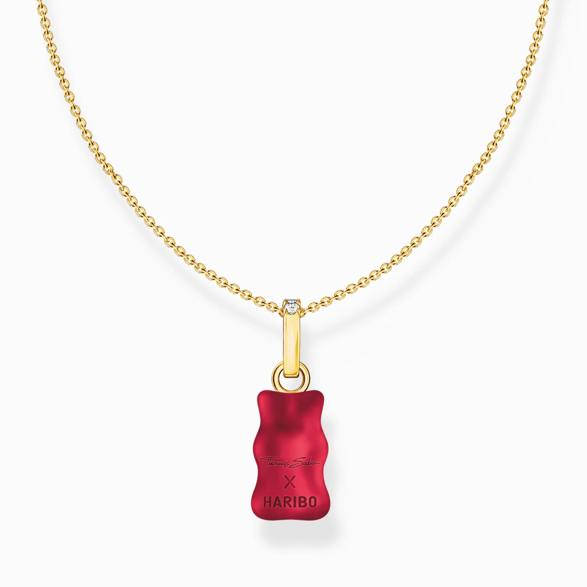 Best Kette mit rotem Goldbären-Anhänger und Steinen vergoldet Damen Halsketten|18K Vergoldung - 925 Silber