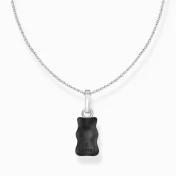 Clearance Kette mit schwarzem Goldbären-Anhänger und Steinen Silber Damen Halsketten|Halsketten