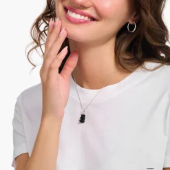 Clearance Kette mit schwarzem Goldbären-Anhänger und Steinen Silber Damen Halsketten|Halsketten