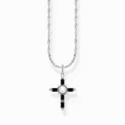 Discount Kette mit schwarzem Kreuzanhänger Cross Romance Silber Damen Halsketten|925 Silber