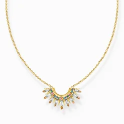 Best Kette mit Sonnenstrahlen und bunten Steinen vergoldet Damen Halsketten|18K Vergoldung - 925 Silber