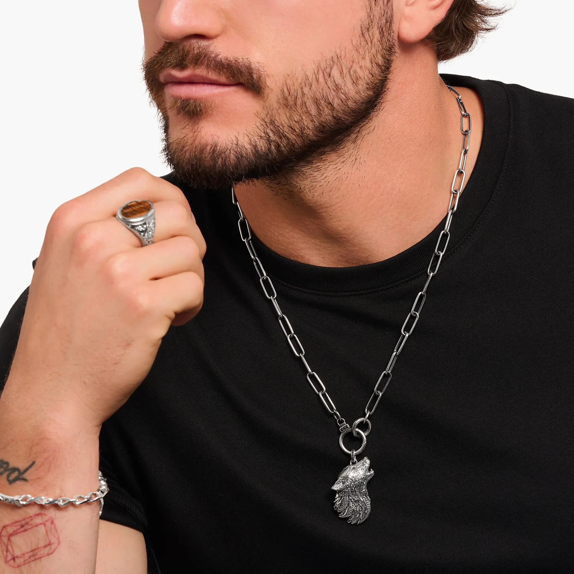Fashion Kette mit steinbesetztem Ringverschluss Silber geschwärzt Damen Halsketten|Halsketten