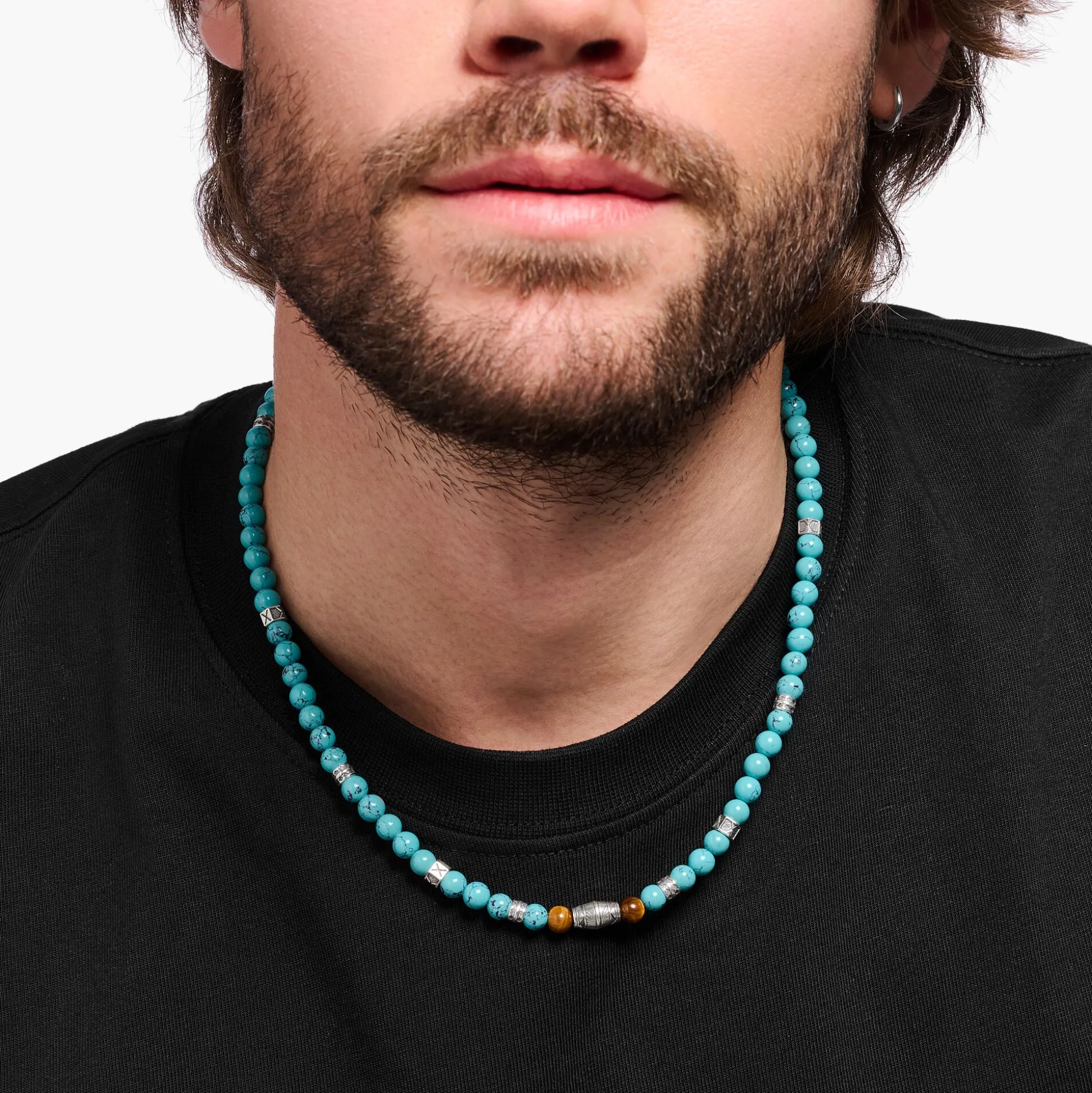 Flash Sale Kette mit türkisen Beads und Tigerauge-Beads Silber Damen Halsketten|Halsketten
