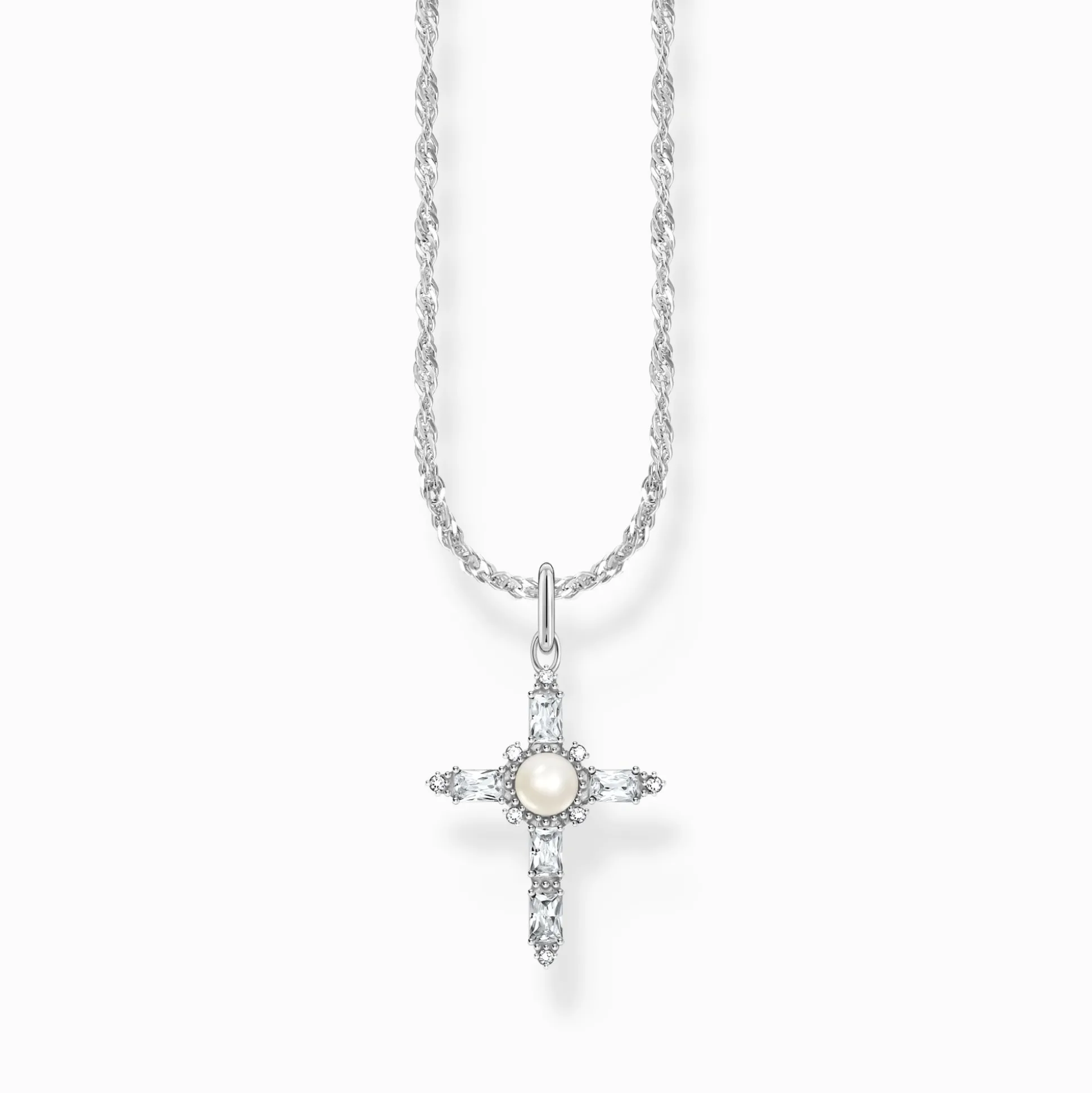 Sale Kette mit weißem Kreuzanhänger Cross Romance Silber Damen Halsketten|925 Silber