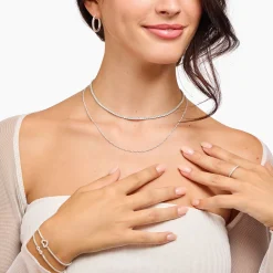 Clearance Kette mit weißen Steinen Silber Damen Halsketten
