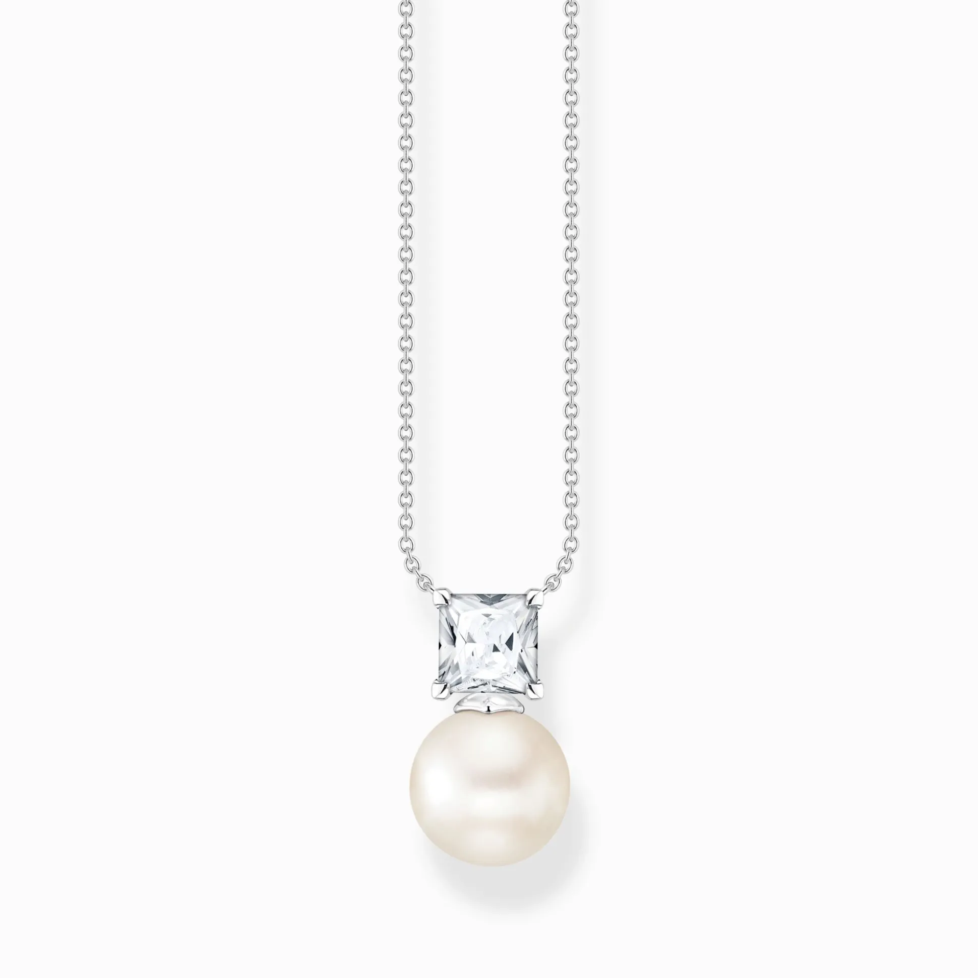 Discount Kette Perle mit weißem Stein silber Damen Halsketten