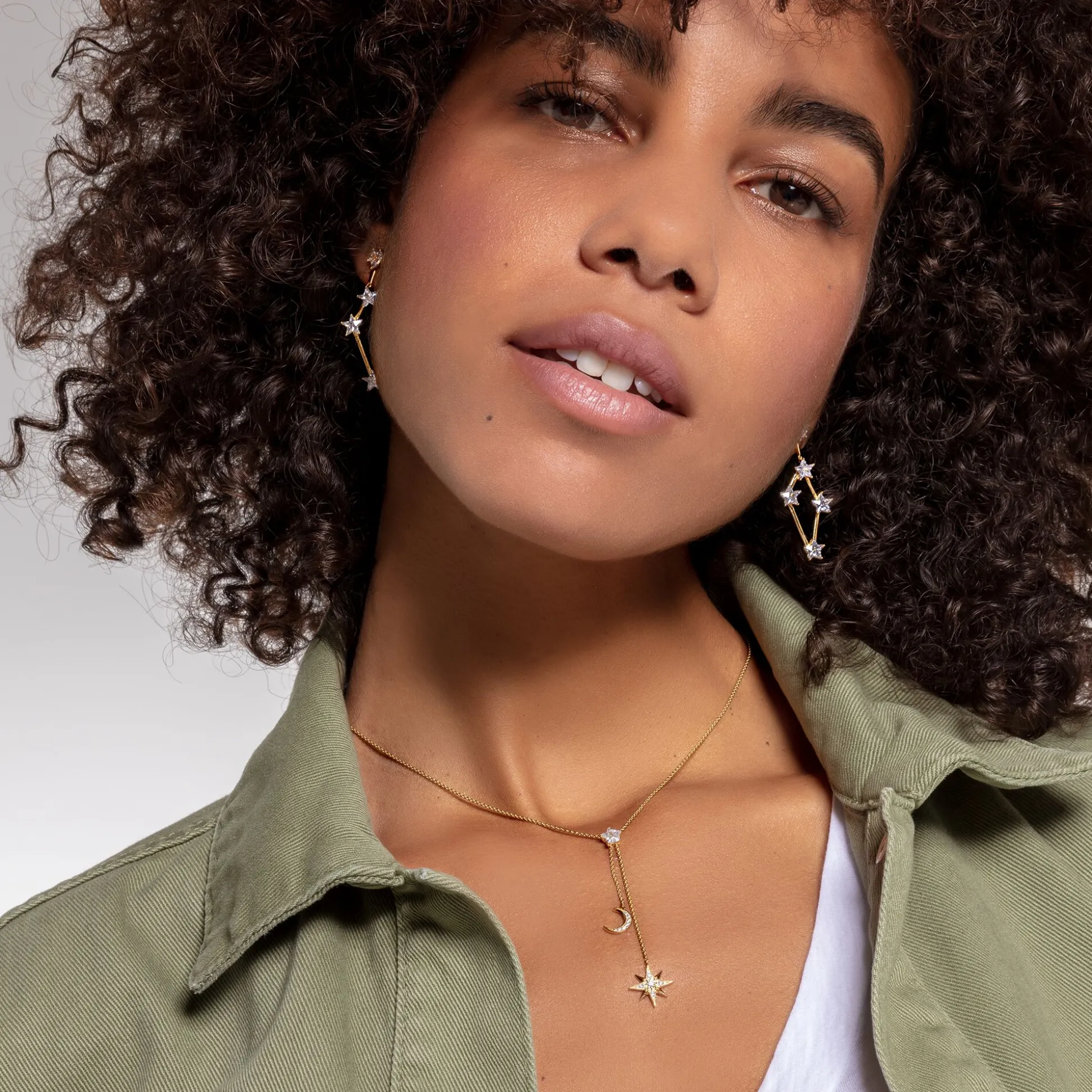New Kette Stern und Mond gold Damen 18K Vergoldung - 925 Silber
