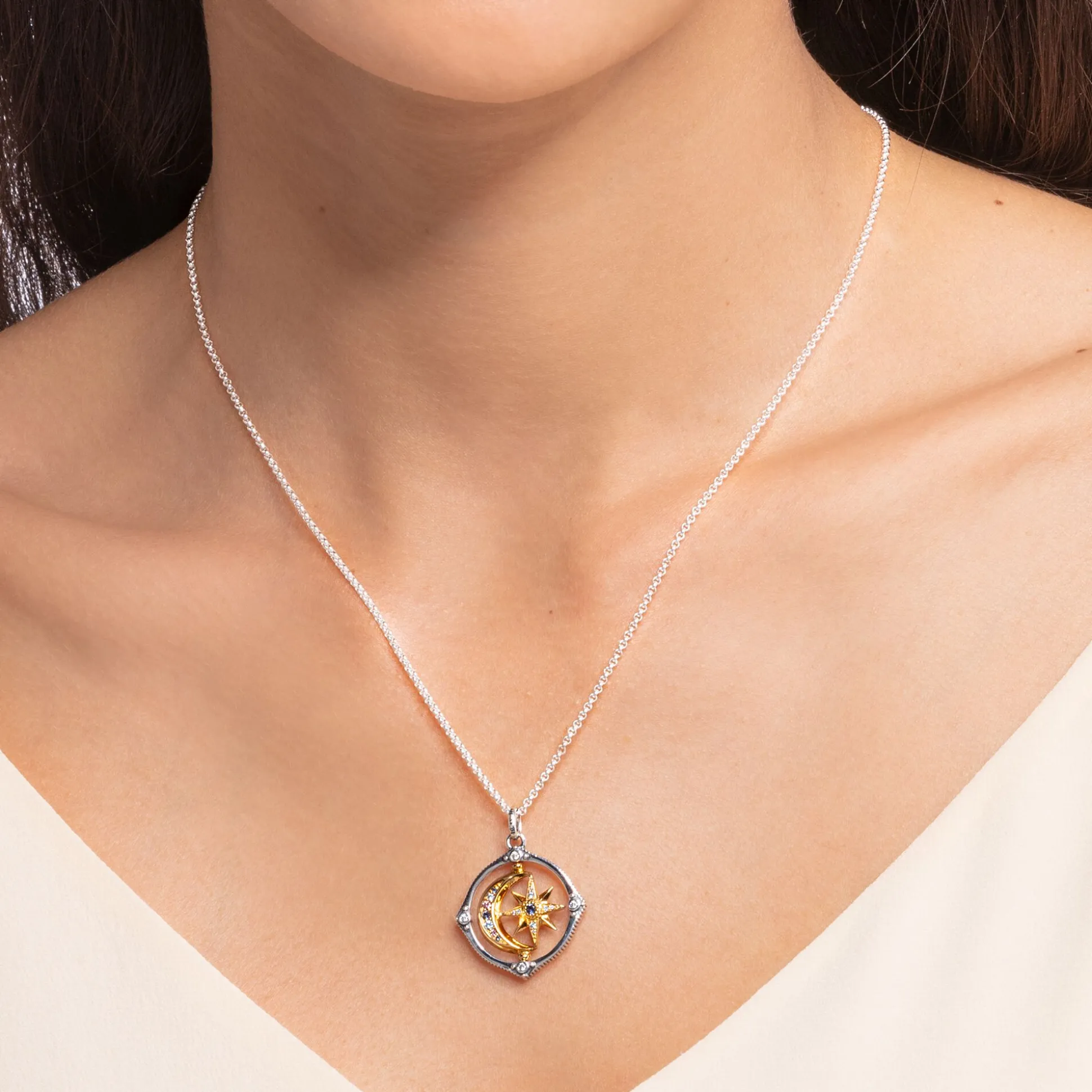 Clearance Kette Stern und Mond gold Damen Halsketten|18K Vergoldung - 925 Silber