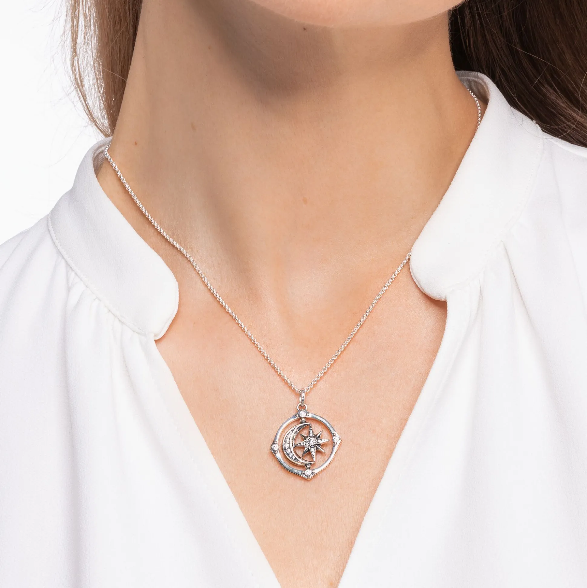 Sale Kette Stern und Mond silber Damen Halsketten