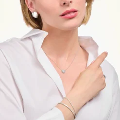 Sale Kette und Anhänger in Herzform mit weißen Steinen Silber Damen Halsketten|925 Silber