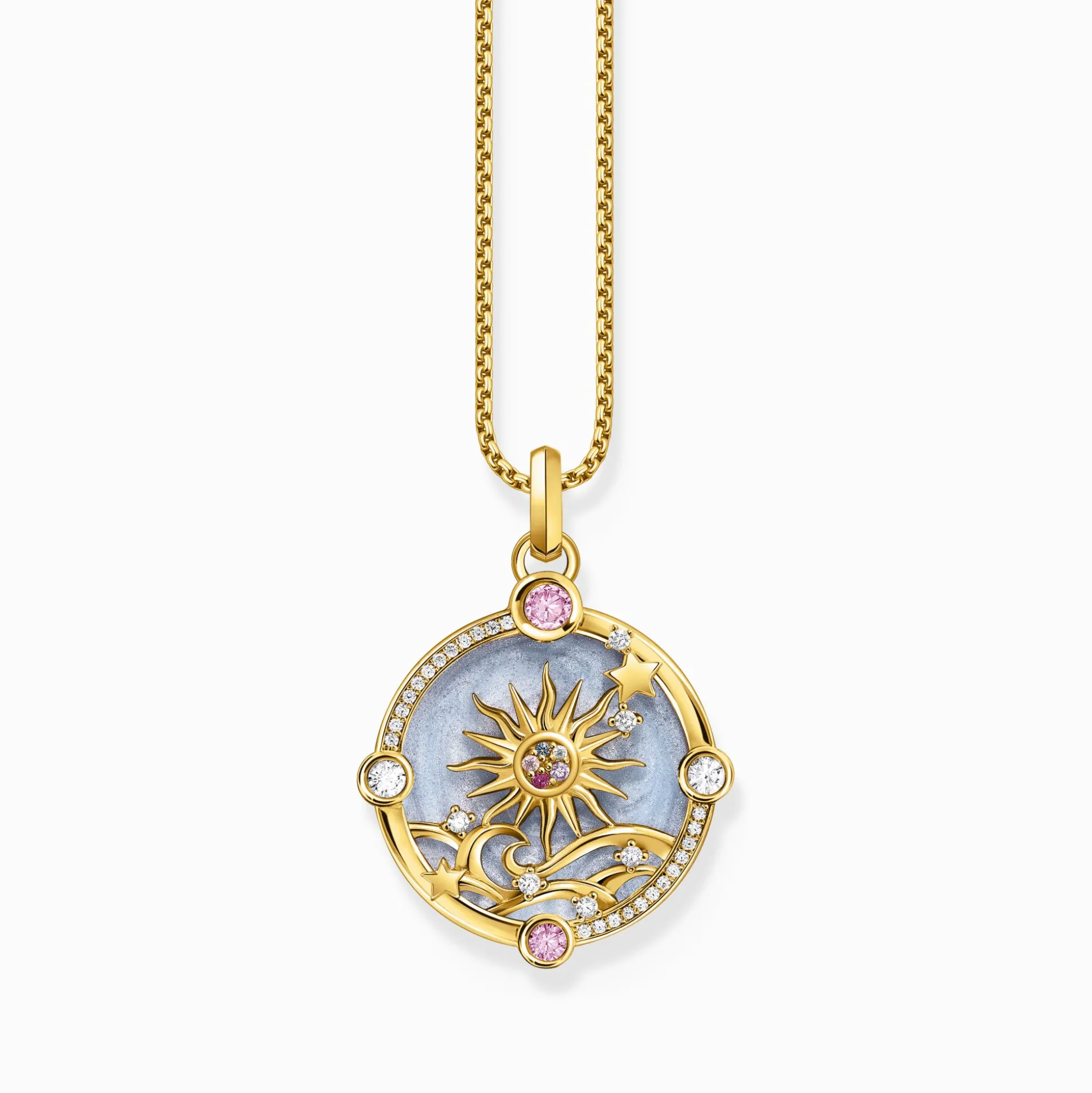 Cheap Kettenanhänger blau mit Sonne und bunten Steinen vergoldet Damen Anhänger|18K Vergoldung - 925 Silber