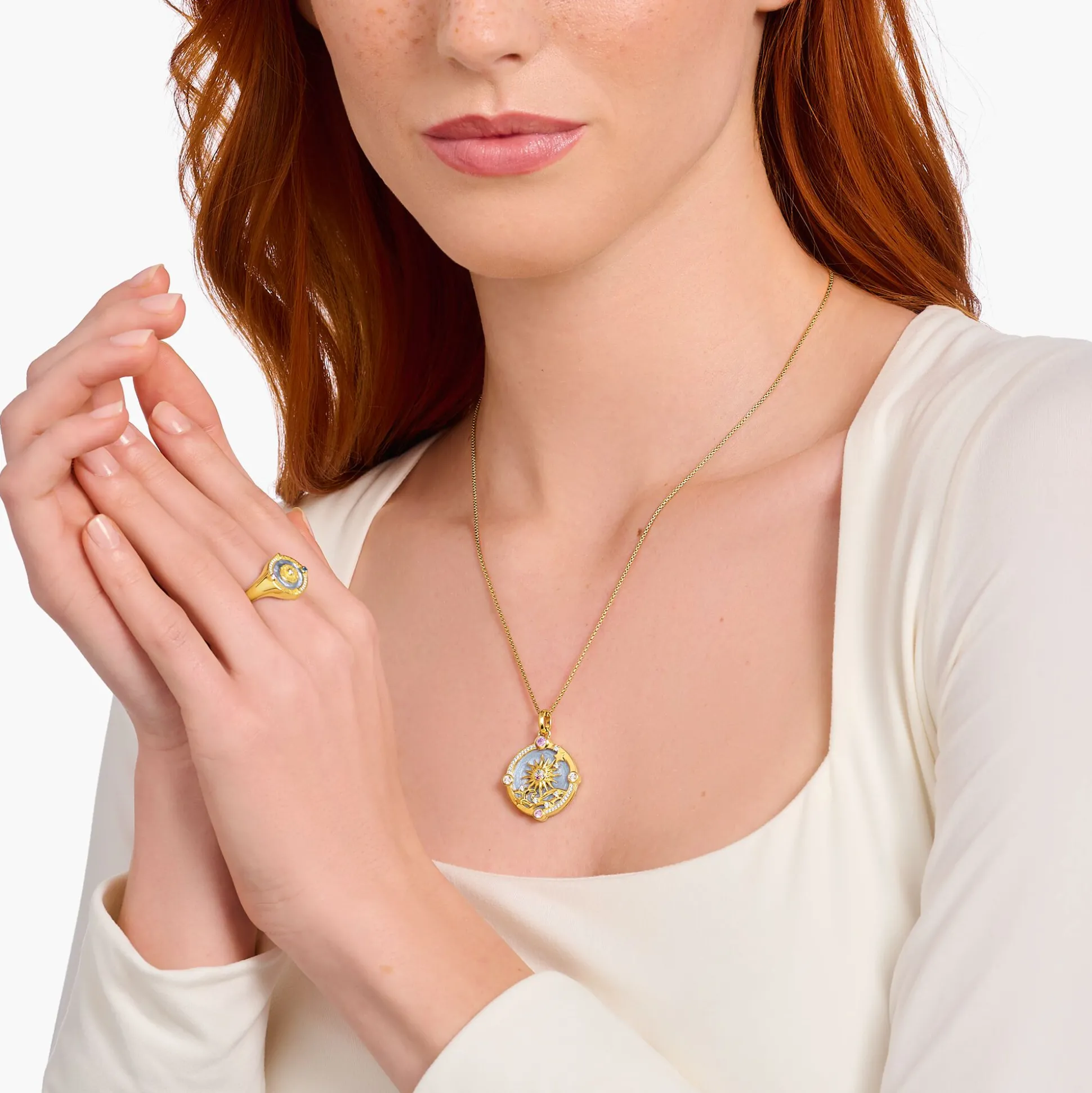 Cheap Kettenanhänger blau mit Sonne und bunten Steinen vergoldet Damen Anhänger|18K Vergoldung - 925 Silber