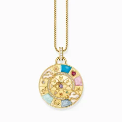 Outlet Kettenanhänger Glücksrad mit kosmischen Symbolen vergoldet Damen Anhänger|18K Vergoldung - 925 Silber