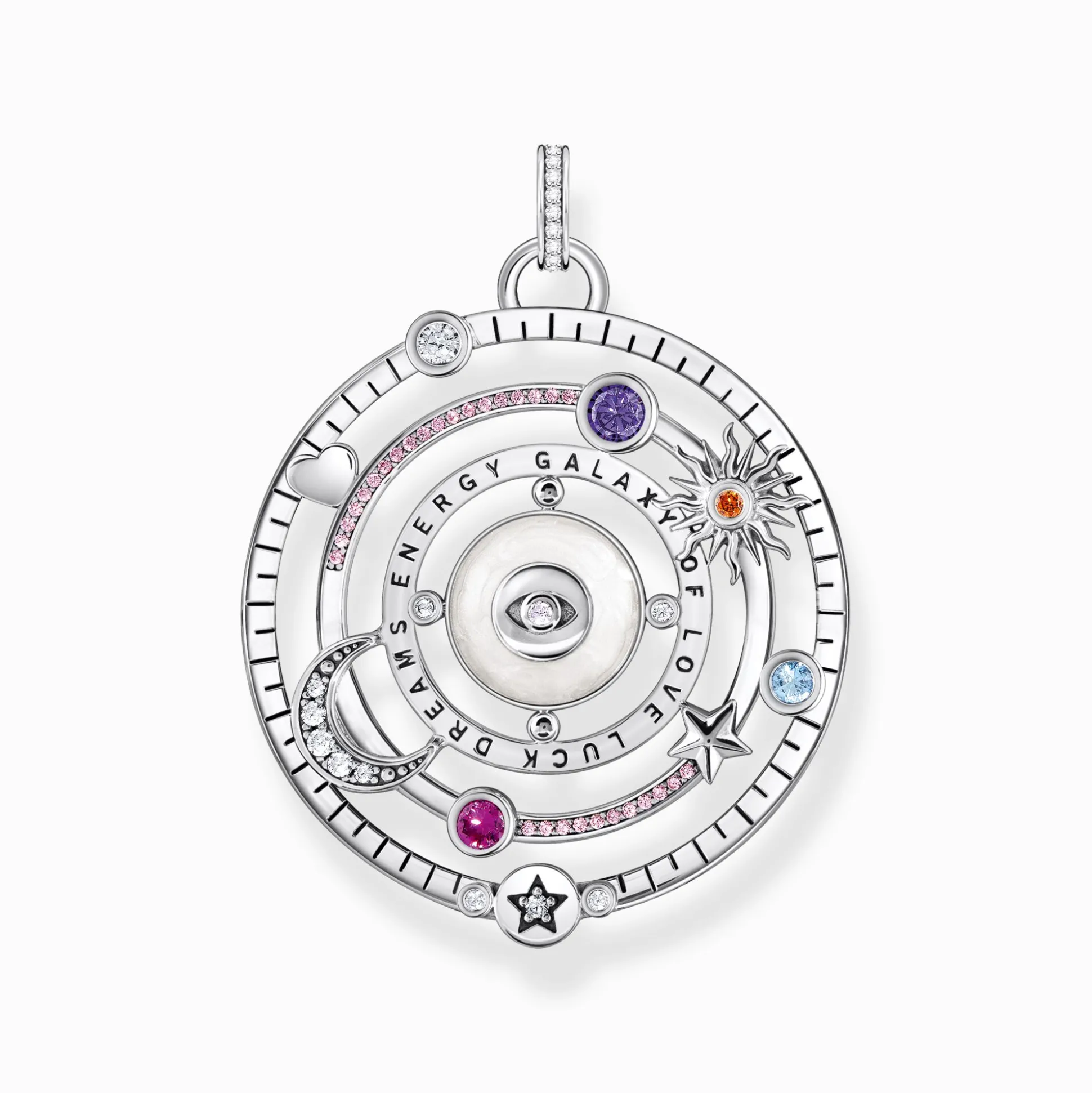 Discount Kettenanhänger Halbkugel mit Auge bunte Steine Silber geschwärzt Damen Anhänger|925 Silber