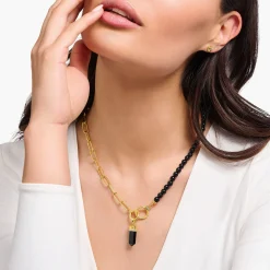 Hot Kettenanhänger mit facettiertem Onyx vergoldet Damen Anhänger|18K Vergoldung - 925 Silber