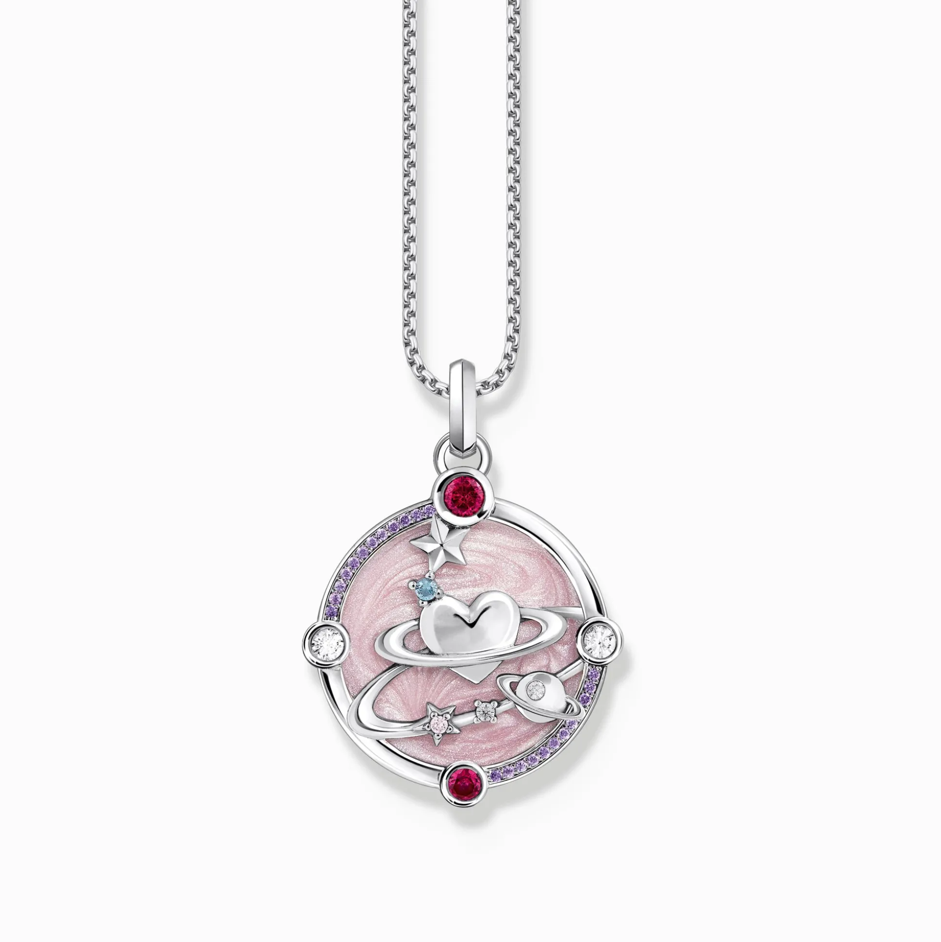 Flash Sale Kettenanhänger rosa mit Herzplaneten und Steinen Silber Damen Anhänger|925 Silber