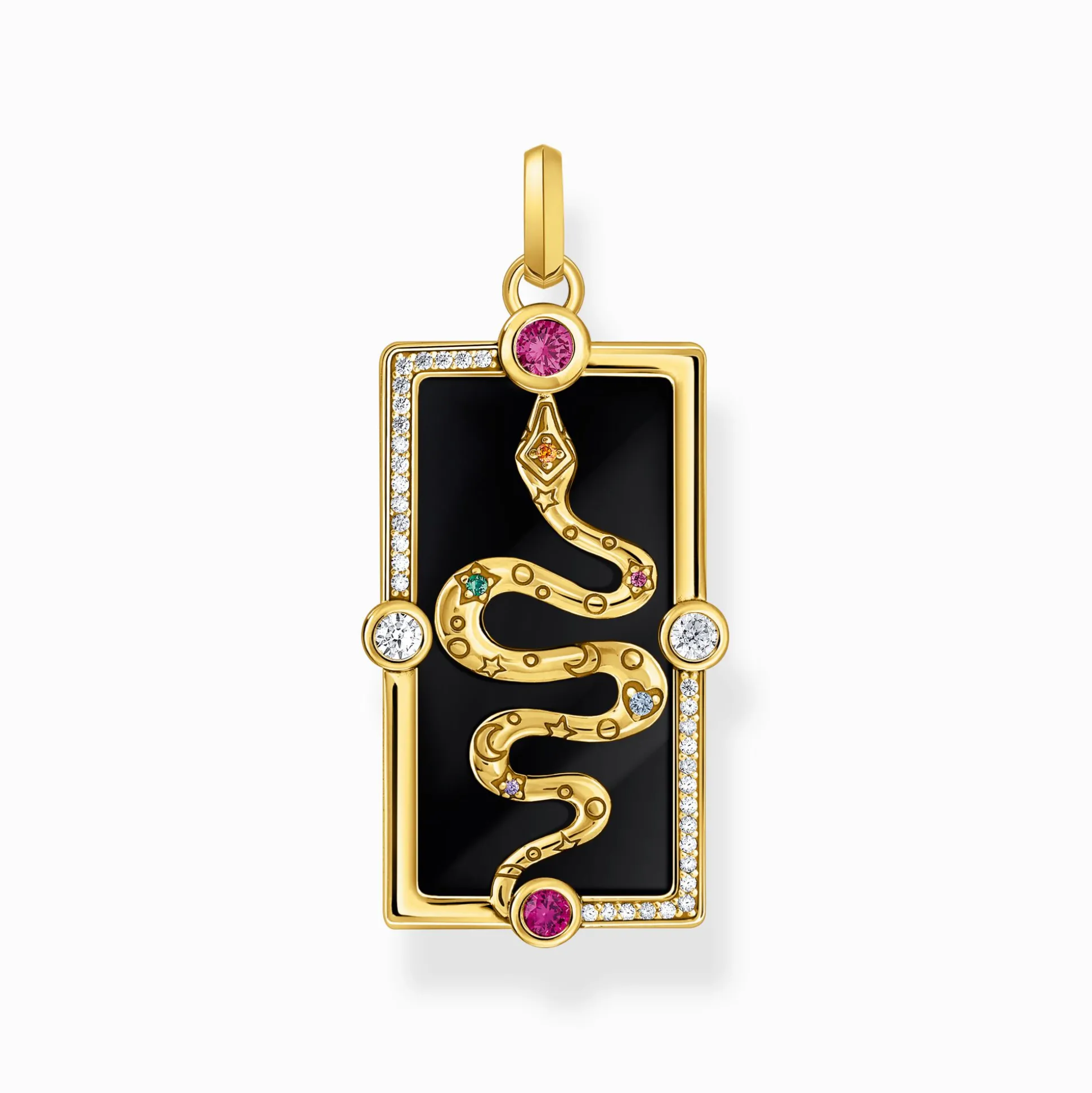Sale Kettenanhänger Schlange mit schwarzer Kaltemaille und bunten Steinen vergoldet Damen Anhänger|18K Vergoldung - 925 Silber