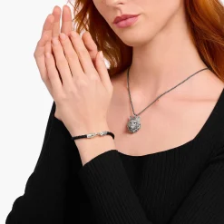 Clearance Lederarmband schmal in Schwarz Silber Damen Armbänder|Armbänder