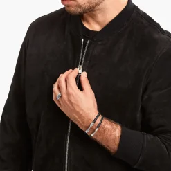 Clearance Lederarmband schmal in Schwarz Silber Damen Armbänder|Armbänder