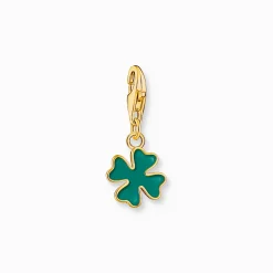 Hot Member Charm-Anhänger grünes Kleeblatt vergoldet Damen Charms|Charms