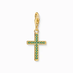 Cheap Member Charm-Anhänger Kreuz mit grünen Steinen vergoldet Damen Charms|Charms