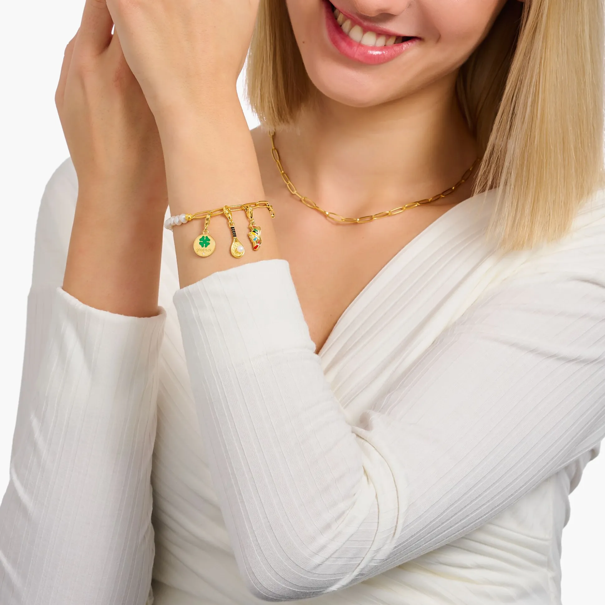 Shop Member Charm-Anhänger Medaille mit Gravuren und Steinen vergoldet Damen Charms|Charms