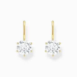 Outlet Ohrhänger mit großem, weißem Zirkonia vergoldet Damen Ohrringe|18K Vergoldung - 925 Silber