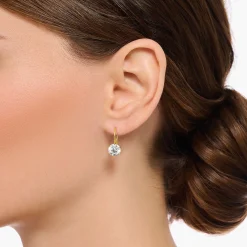 Outlet Ohrhänger mit großem, weißem Zirkonia vergoldet Damen Ohrringe|18K Vergoldung - 925 Silber