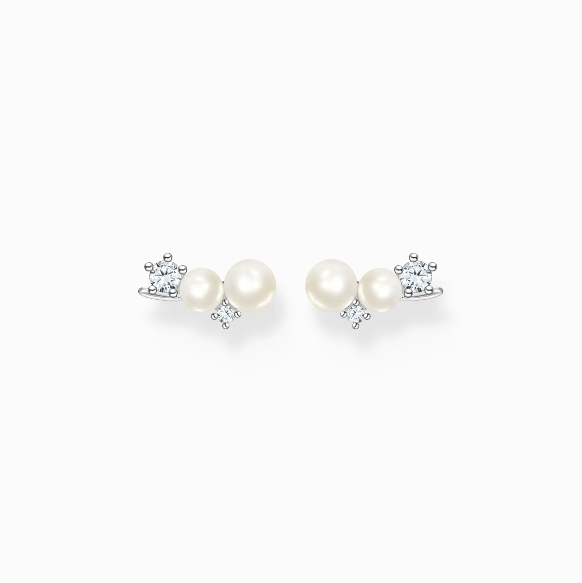 Online Ohrringe Ear Climber Perlen mit weißen Steinen silber Damen Ohrstecker|Ohrringe