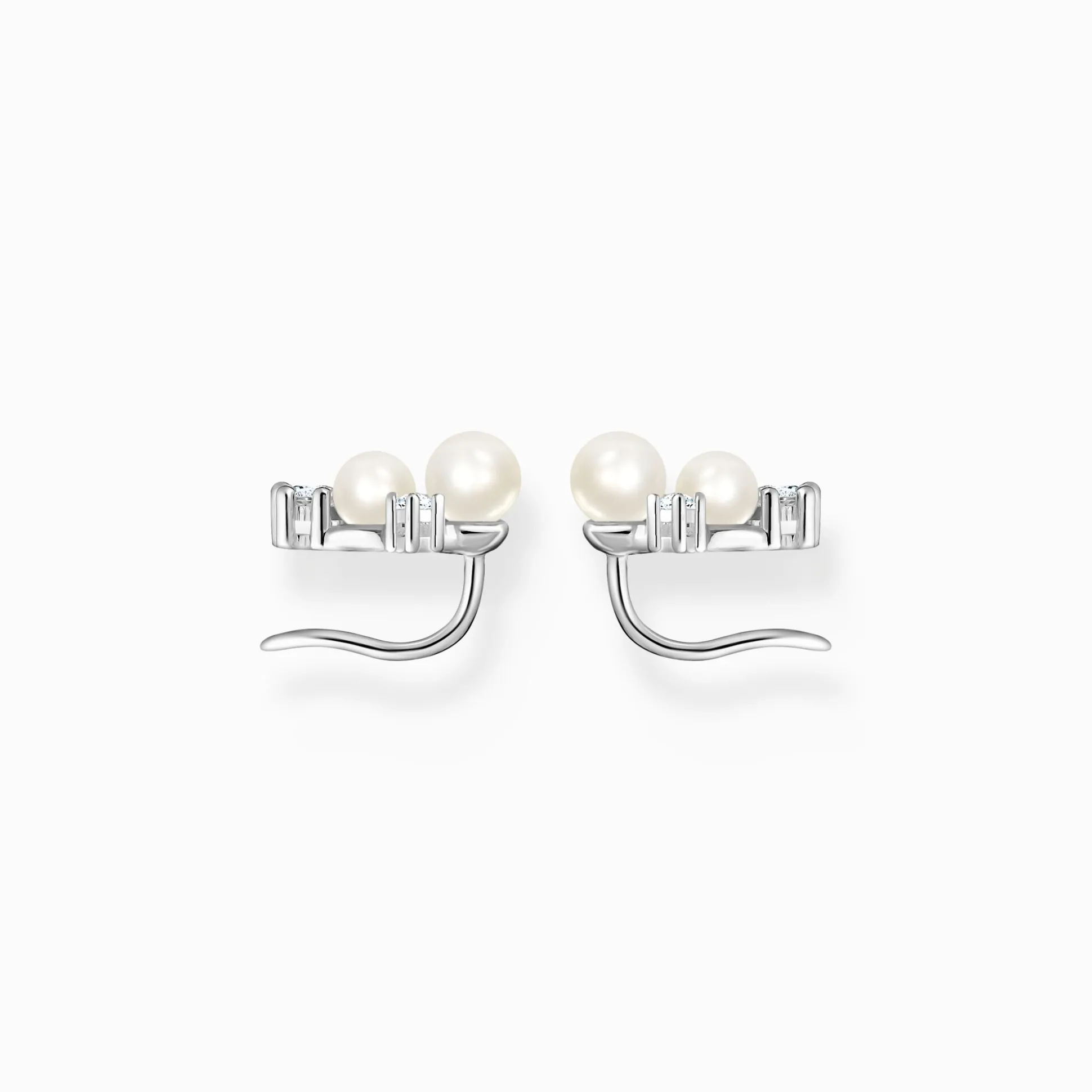 Online Ohrringe Ear Climber Perlen mit weißen Steinen silber Damen Ohrstecker|Ohrringe