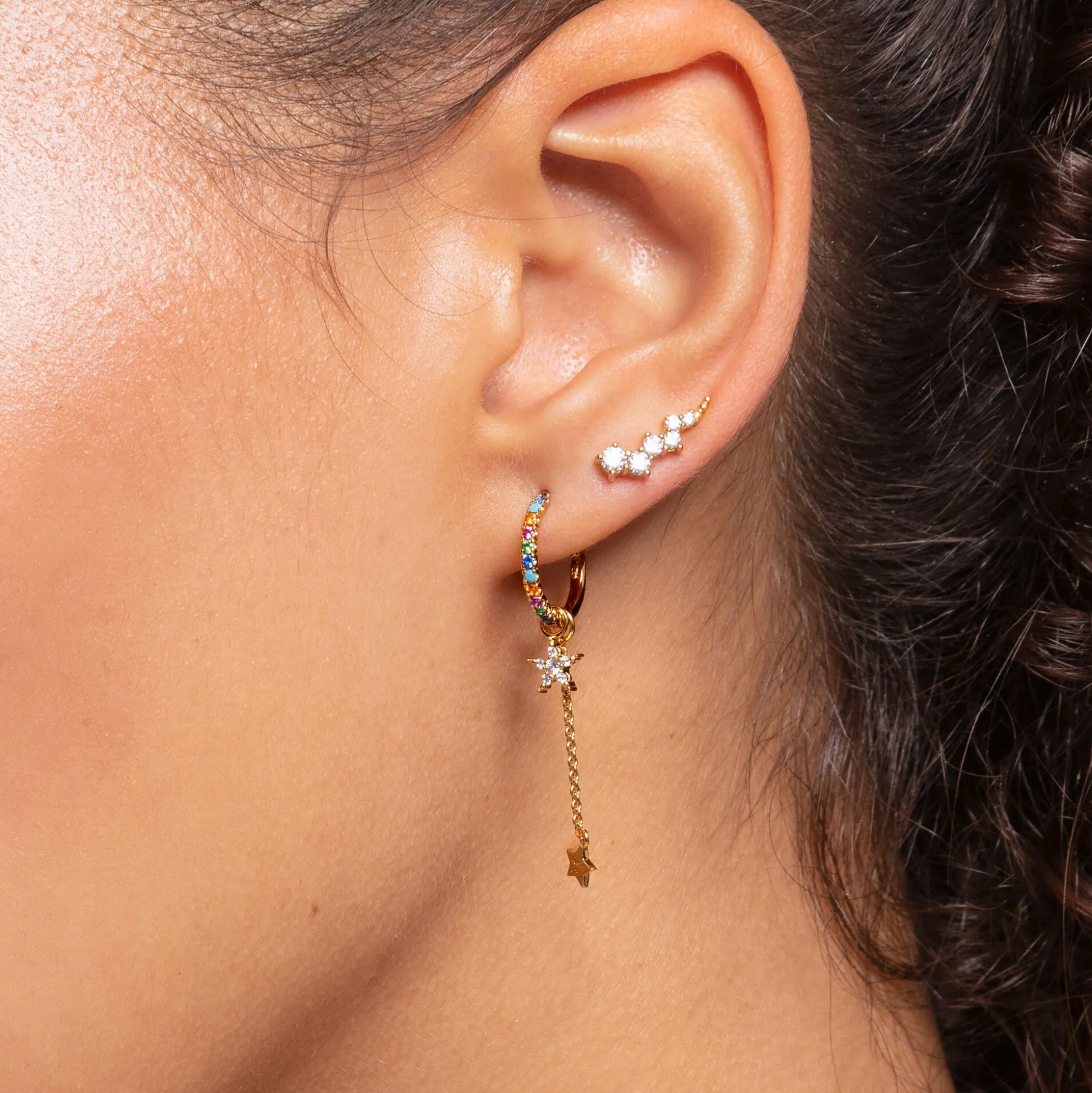 Flash Sale Ohrringe Ear Climber weiße Steine gold Damen Ohrstecker|18K Vergoldung - 925 Silber