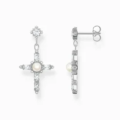 New Ohrringe Kreuz Cross Romance weiß Silber Damen Ohrringe|925 Silber
