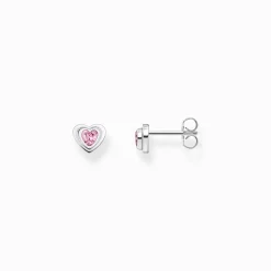 Cheap Ohrstecker Herz mit pinkfarbenem Zirkonia Silber geschwärzt Damen Ohrstecker