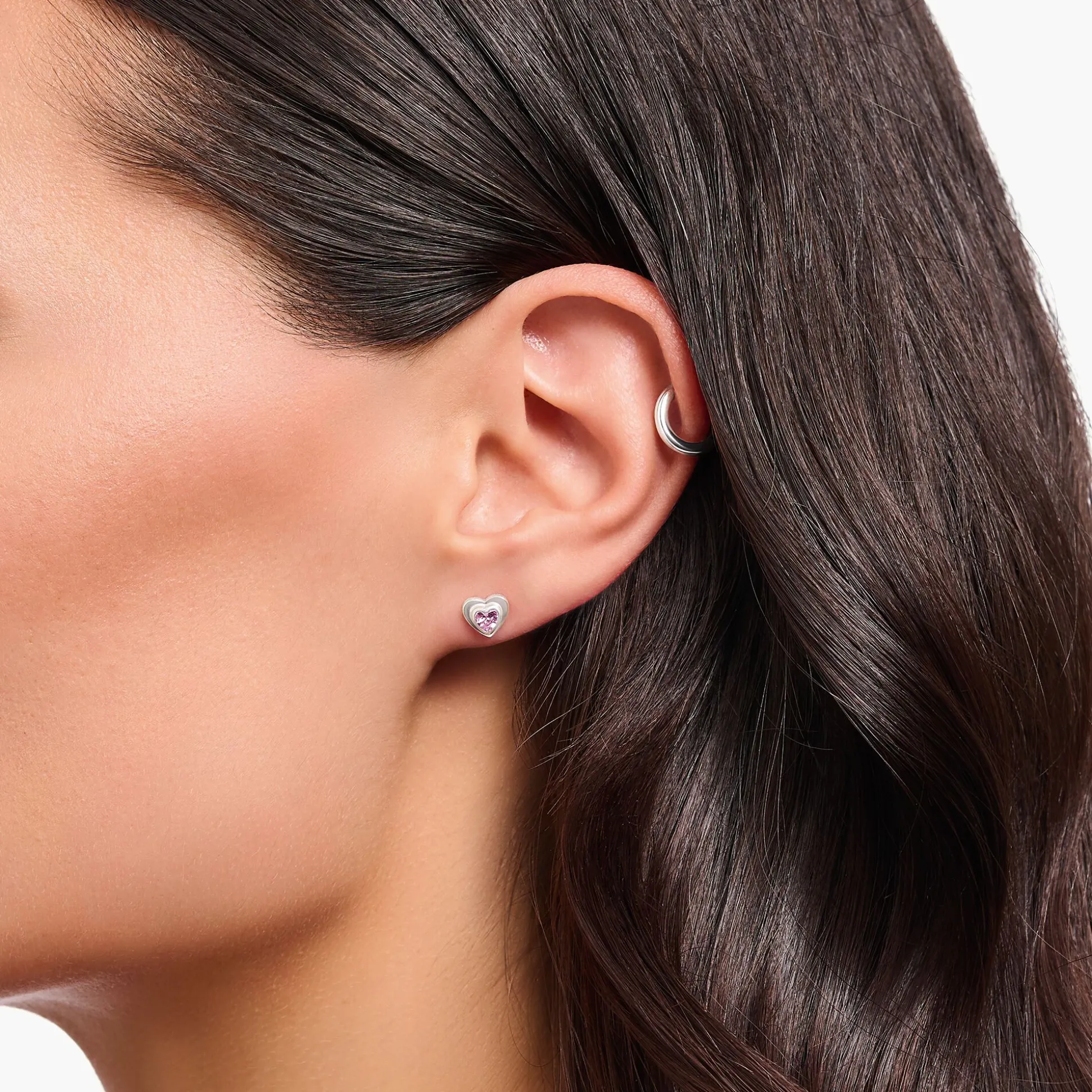 Cheap Ohrstecker Herz mit pinkfarbenem Zirkonia Silber geschwärzt Damen Ohrstecker