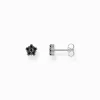 New Ohrstecker in floralem Design mit schwarzen Steinen Silber geschwärzt Damen Ohrstecker
