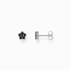 New Ohrstecker in floralem Design mit schwarzen Steinen Silber geschwärzt Damen Ohrstecker