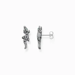 Best Sale Ohrstecker Krokodil mit schwarzen und grünen Steinen Silber geschwärzt Damen Ohrstecker|Ohrstecker & Creolen