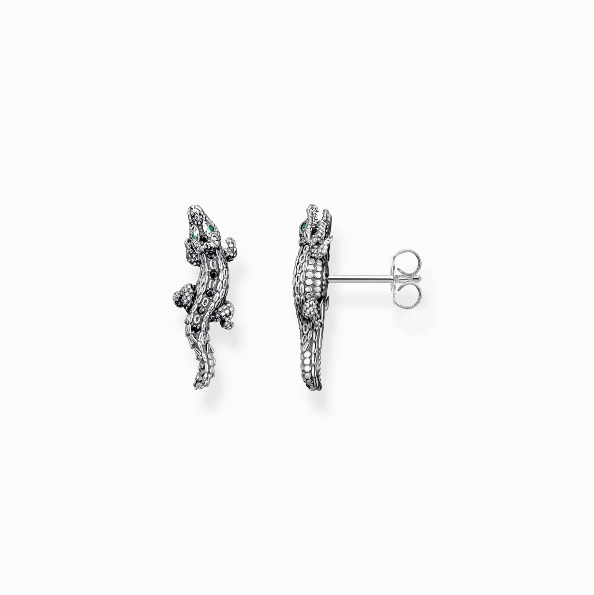 Best Sale Ohrstecker Krokodil mit schwarzen und grünen Steinen Silber geschwärzt Damen Ohrstecker|Ohrstecker & Creolen